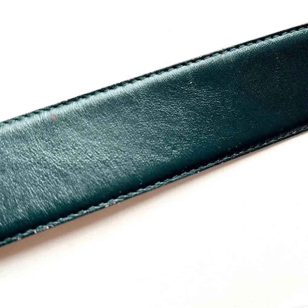 Vintage 1980s Green Leather Belt with Geometric Gold Buckle - Liz Claiborne
